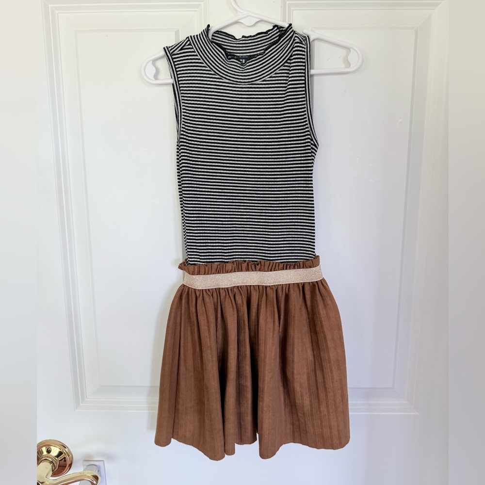 Stylish Kids Striped Black and White Top with Brown Skirt Dress - Size 4t